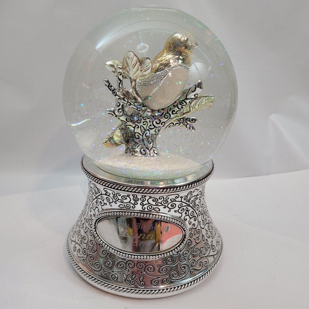 Things Remembered Rotating Snow Globe Make-A-Wish The Magic Flute Bird Silver